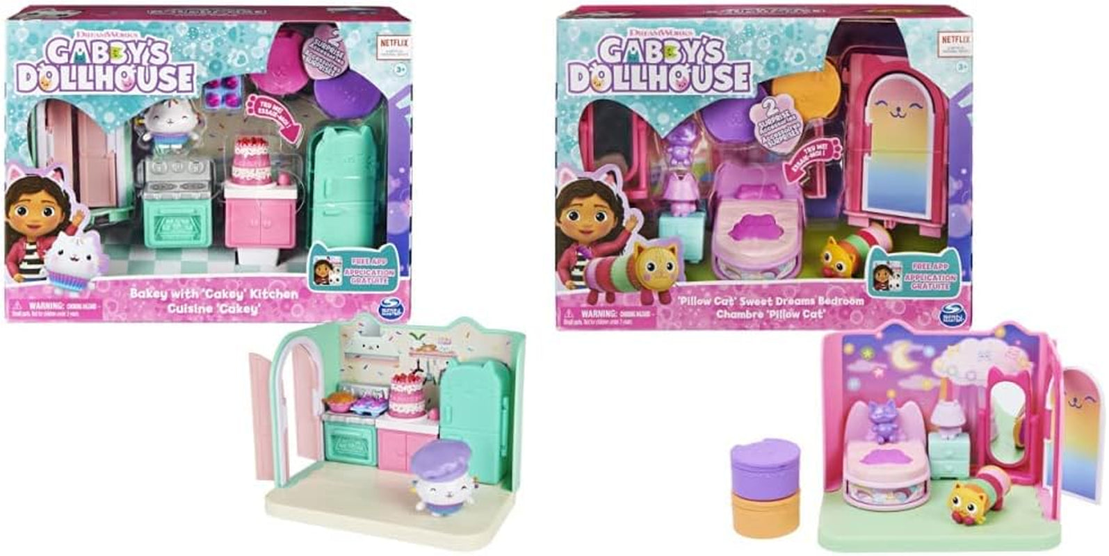 Gabby Dollhouse et Gabby Dollhouse Deluxe Room Sweet Dreams Oreiller de chambre à coucher en forme de chat moelleux et 3 accessoires 3 meubles et 2 boîtes surprises Convient aux enfants de 3 ans et plus