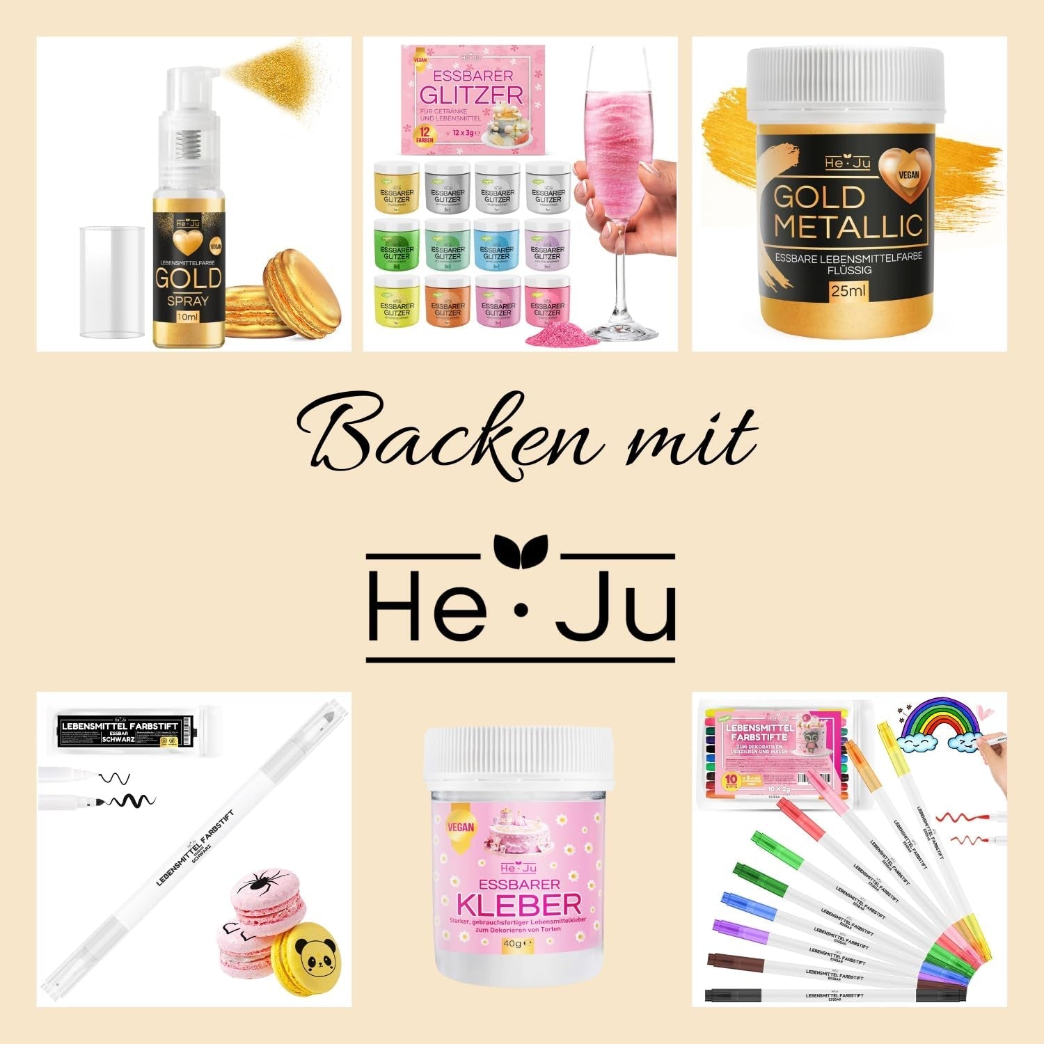He-Ju Food Color Spray Gold 10g Poudre d'Or Comestible Vegan et Paillettes Comestibles Gratuites E171 pour Boissons