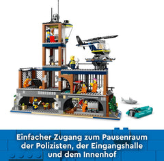 LEGO City Poste de police sur l'île-prison, jouet de police avec hélicoptère, botte et Hai, ensemble avec 7 figurines et chien, cadeau d'anniversaire pour garçons et filles à partir de 7 ans 60419