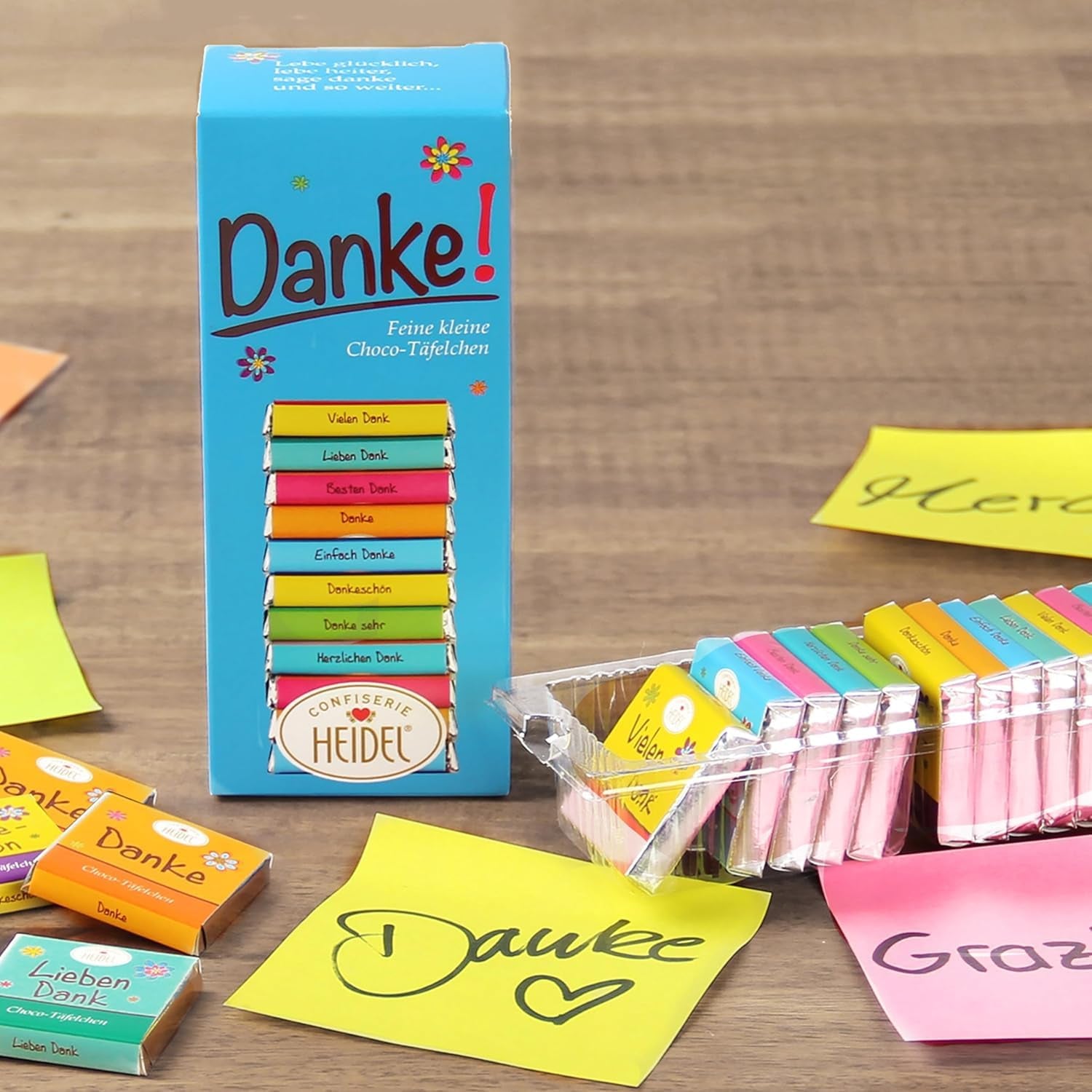 Tablettes de chocolat au lait Heidel Thank You 3x80g, 16 mini-barres de 5g par paquet, Diverses expressions de gratitude, Idée cadeau exquise