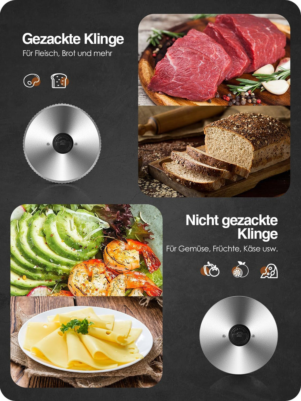 YASHE SL-518, trancheuse à pain, 2 lames amovibles, épaisseur réglable 0 - 15 mm Râpes et trancheuses Naty Shop