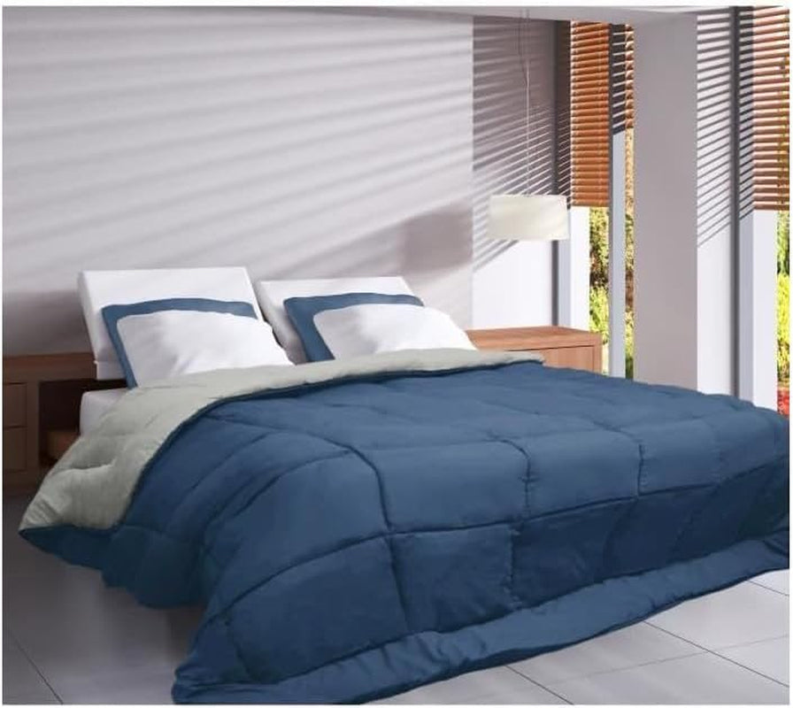 Poyet Motte Couette lavable avec housse fixe - 140X200 Cm - Bleu pétrole/beige mastic Couettes et couettes Naty Shop