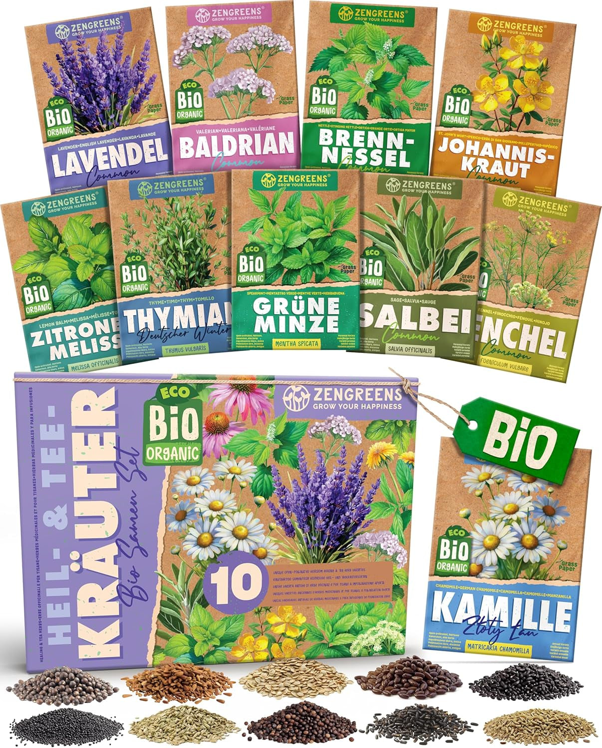 Graines de basilic biologiques dans un ensemble de 6 - 6 graines de basilic pour une culture facile dans le jardin, le balcon ou le parterre surélevé - Graines de plantes - Semis