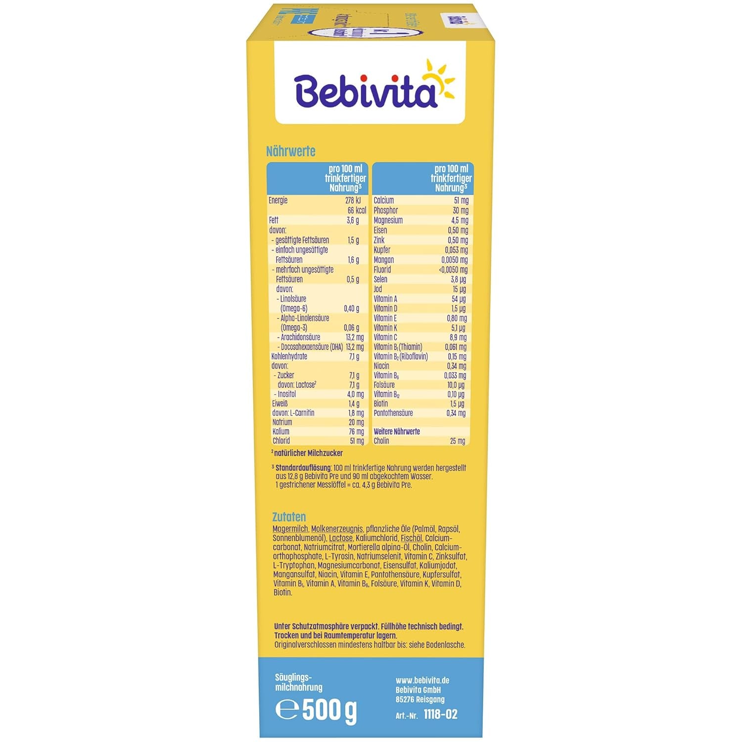 Le lait en poudre PRE (5 x 500 g), dès la naissance, contient uniquement du lactose comme glucide, adapté à l'alimentation complémentaire