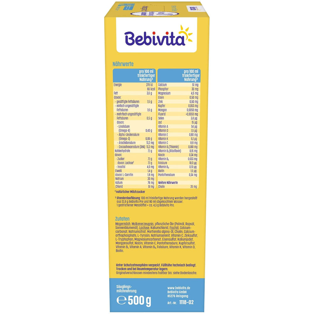 Le lait en poudre PRE (5 x 500 g), dès la naissance, contient uniquement du lactose comme glucide, adapté à l'alimentation complémentaire