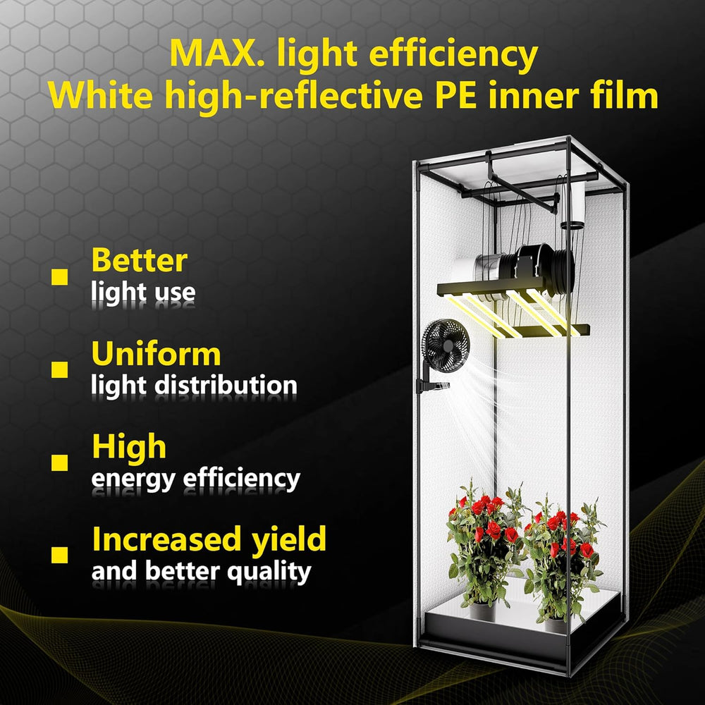 Tente de culture 60 x 60 x 180 cm, matériau Oxford 600D avec film réfléchissant en polyester, tubes en acier de 22 mm, aérations et fenêtres de visualisation, tentes de culture pour culture hydroponique, serres et jardins intérieurs