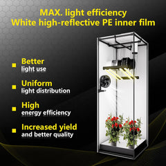 Tente de culture 60 x 60 x 180 cm, matériau Oxford 600D avec film réfléchissant en polyester, tubes en acier de 22 mm, aérations et fenêtres de visualisation, tentes de culture pour culture hydroponique, serres et jardins intérieurs