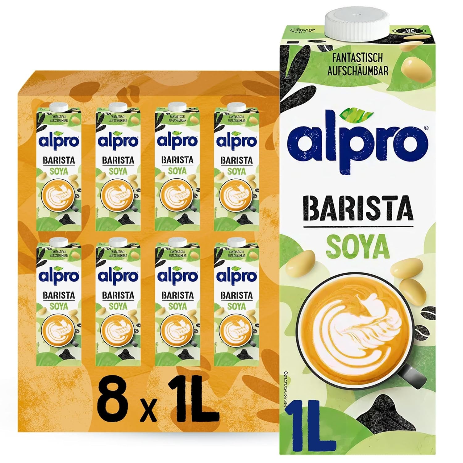Alpro Barista Haferdrink – Zum Aufschäumen – Vegan et milchfrei – Von Natur aus lactosefrei – Riche en substances de ballast, calcium et vitamines – 8 x 1 L – Haltbar