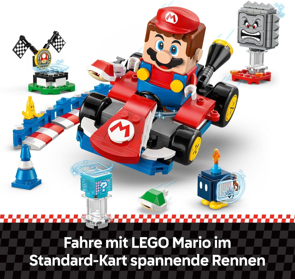 LEGO Mario Kart - Interaktiver Mario & Standard-Kart - Nintendo Spielzeug - Spiel Rennstrecke mit Auto, 3 Figuren, Podium & Barrieren - Gamer Geschenk für Jungen & Mädchen ab 7 Jahren - 72043