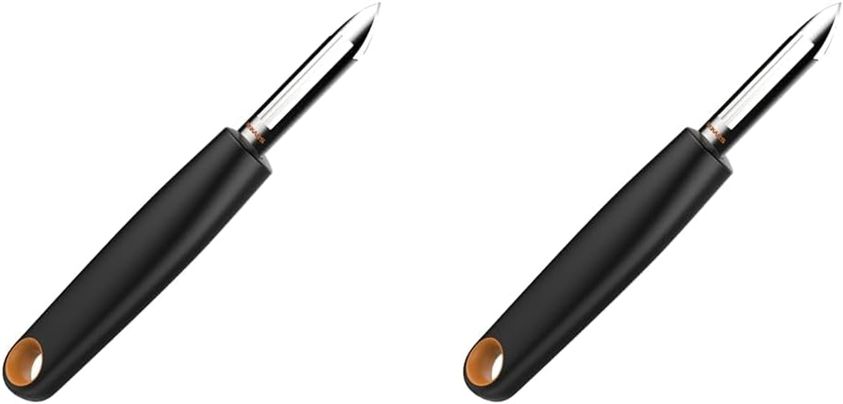 Fiskars Peeler cu lamă mobilă, lungime: 18 cm, oțel/plastic Naty Shop 17,2 X 2,7 X 2,5 Cm (Packung Mit 2) Lamă: fixă