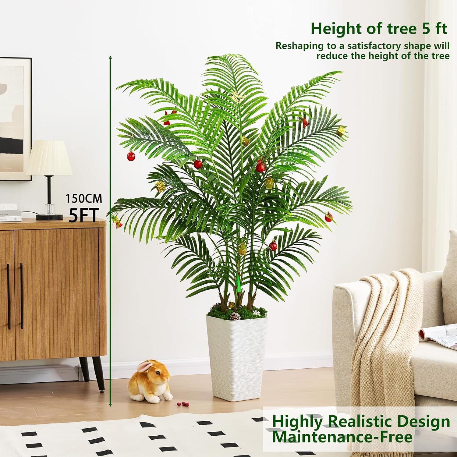 Künstliche Areca Palme Indoor 150Cm - Kunstpflanze Im Topf, Groß Areca Palme Uv-Beständig Für Innen & Außen - Fake Pflanzen Deko Für Wohnzimmer, Balkon, Büro, Garten