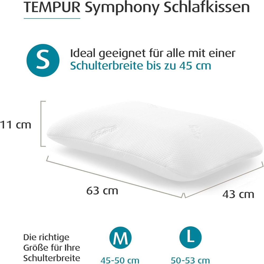 Oreiller de couchage TEMPUR Symphony en mousse à mémoire de forme, oreiller ergonomique de soutien du cou pour dormeurs sur le dos et sur le côté, ferme, S (63 X 43 X 11 cm), blanc Naty Shop Oreillers standards