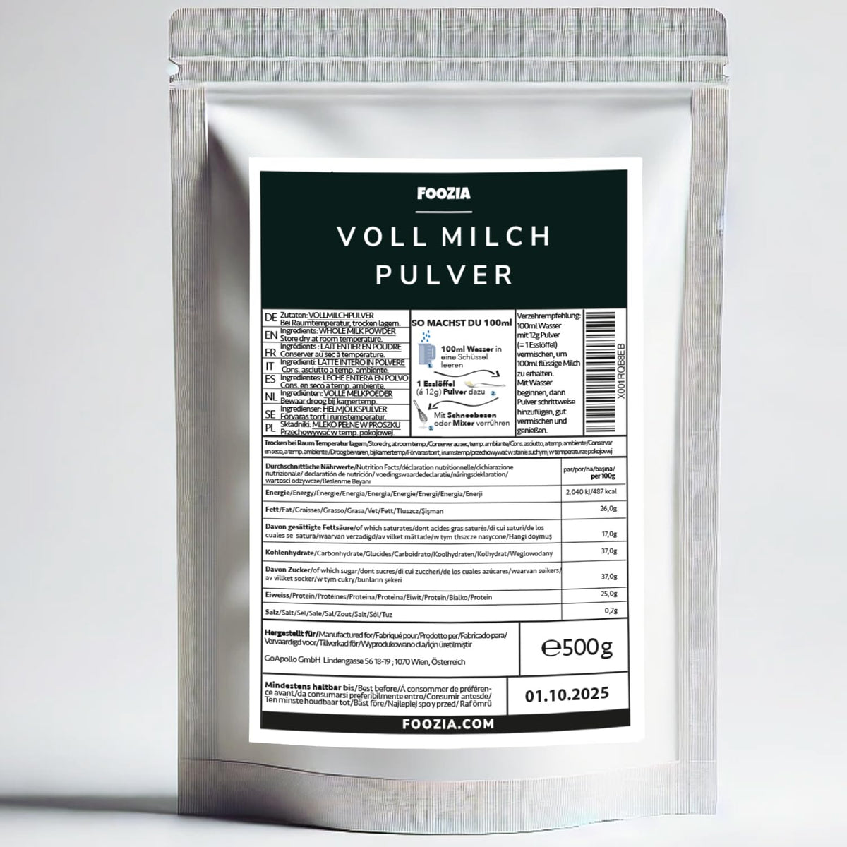 Poudre de lait Vollmilchpulver Aus Reiner Frisch Milch Hergestellt 500g de Foozia