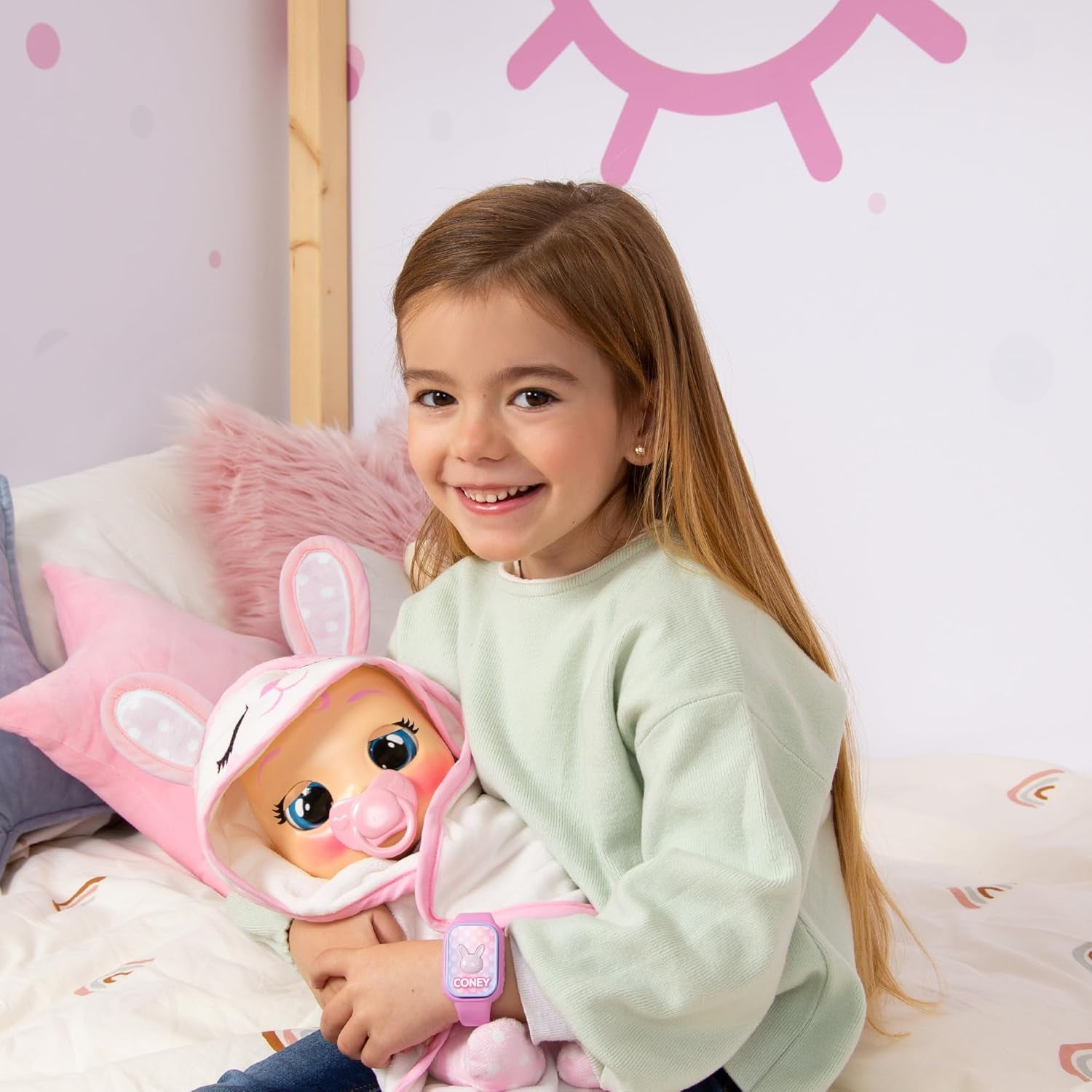 Cry Babies Magic Tears Newborn Coney-Deluxe poupée interactive nouvelle poupée avec un brassard magique, le vrai bébé est là pour bébé. -Jouets cadeaux pour les enfants à partir de 18 mois