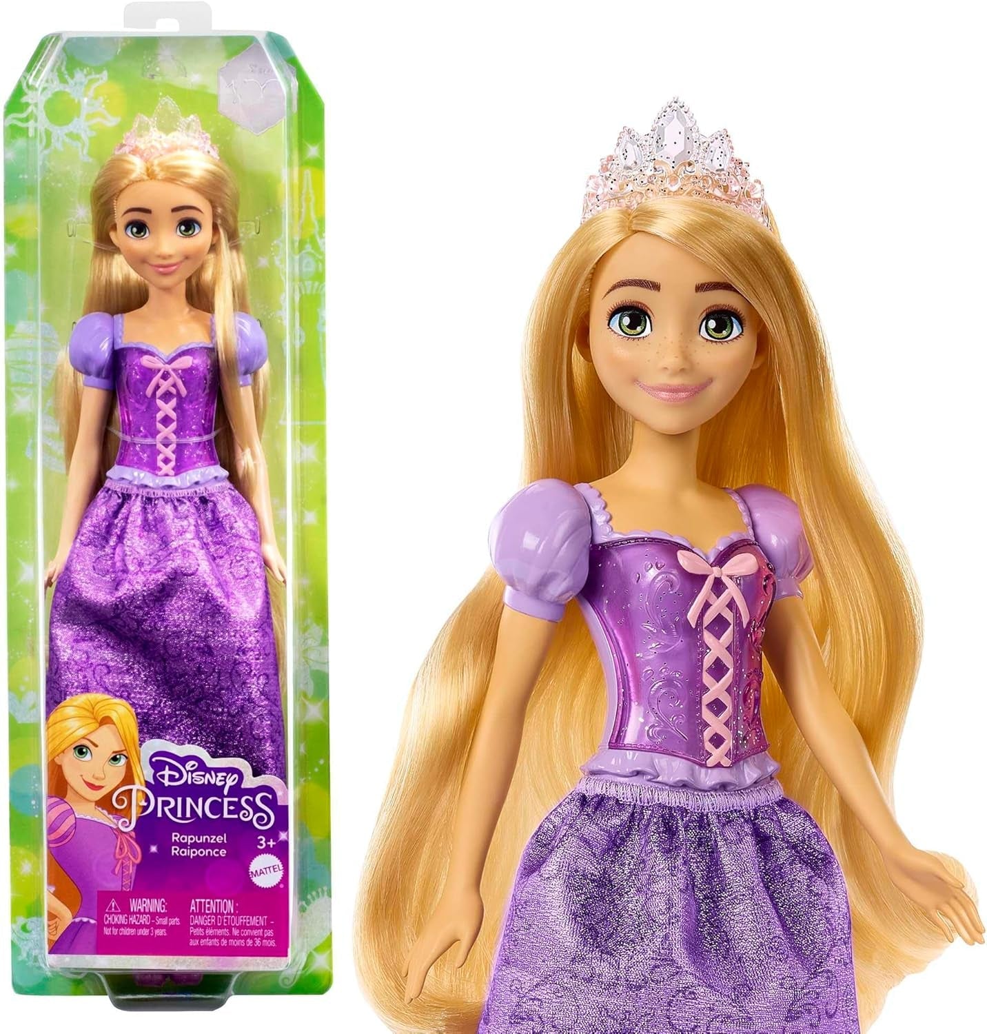 Poupée Mattel Disney Princess Raiponce, Cheveux longs à coiffer, Mobile, Chaussures et diadème amovibles, Cadeaux Disney, Jouets à partir de 3 ans, HLW03 Naty Shop Rapunzel Dolls