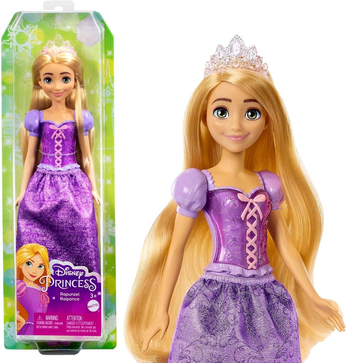 Poupée Mattel Disney Princess Raiponce, Cheveux longs à coiffer, Mobile, Chaussures et diadème amovibles, Cadeaux Disney, Jouets à partir de 3 ans, HLW03 Naty Shop Rapunzel Dolls