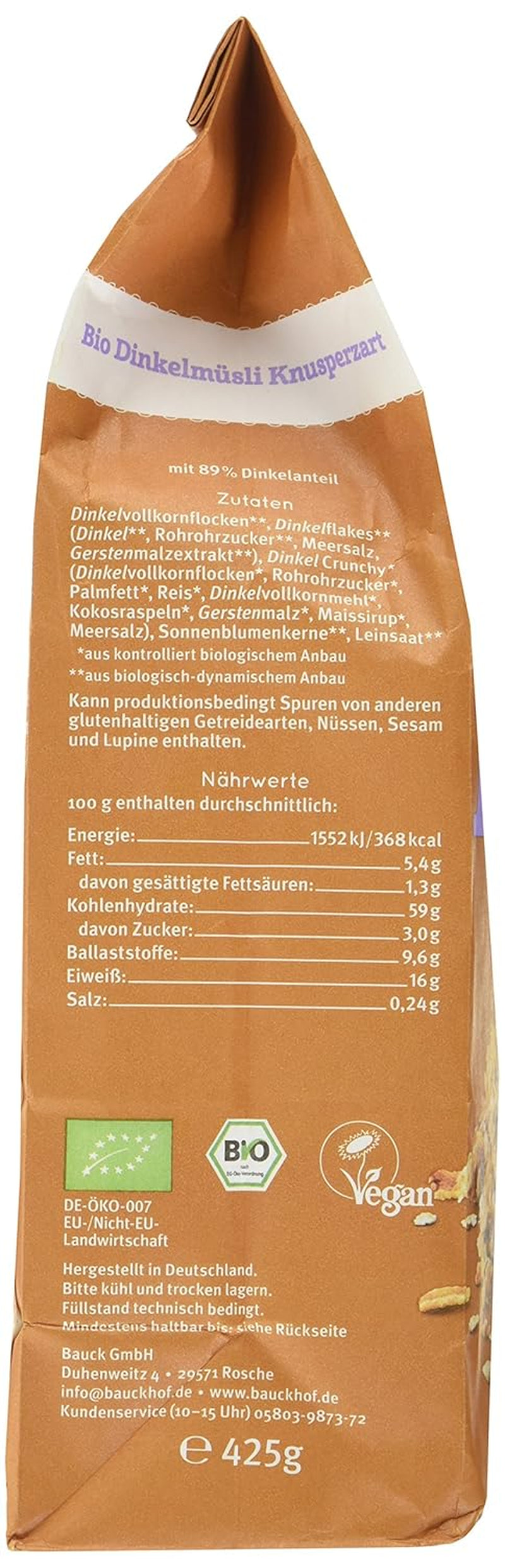 Muesli d'épeautre croustillant Hof (1 x 425 g) paquet de 1