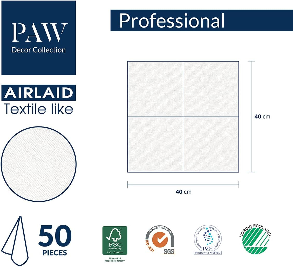 PAW - Serviettes Airlaid - En Tissu (40 X 40 Cm) I 50 Pièces I Pour Service Funéraire, Fête Funéraire, Funérailles, Adieu I Serviettes en Tissu de Décoration de Table de Haute Qualité - Fleur de Mémoire I Fleur de Mémoire