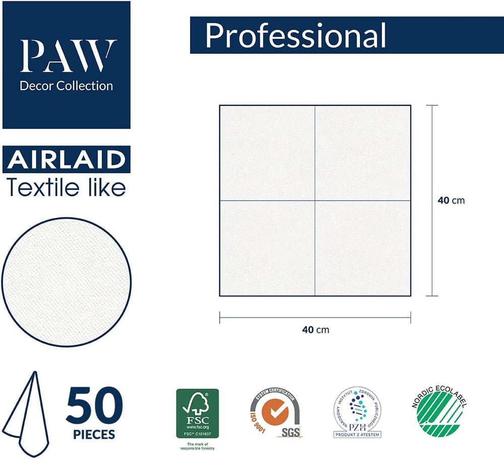 PAW - Serviettes Airlaid - En Tissu (40 X 40 Cm) I 50 Pièces I Pour Service Funéraire, Fête Funéraire, Funérailles, Adieu I Serviettes en Tissu de Décoration de Table de Haute Qualité - Fleur de Mémoire I Fleur de Mémoire
