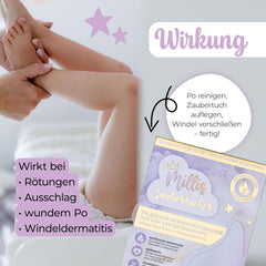 Millis Zaubertücher bei Windeldermatitis Baby, Bekannt aus "Die Höhle der Löwen", 25 Tücher (1 x 25er) mit Aloe Vera, Mandelöl & Q10 - Pflegt, Schützt & dient als Wundschutz bei gereizter Haut