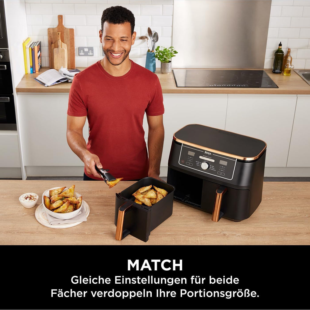 Ninja Foodi AF400EUCP MAX Dual Zone Air Fryer, 9.5L Airfryer, 2 compartimente, cu clește, acoperire neaderentă Electrocasnice Naty Shop