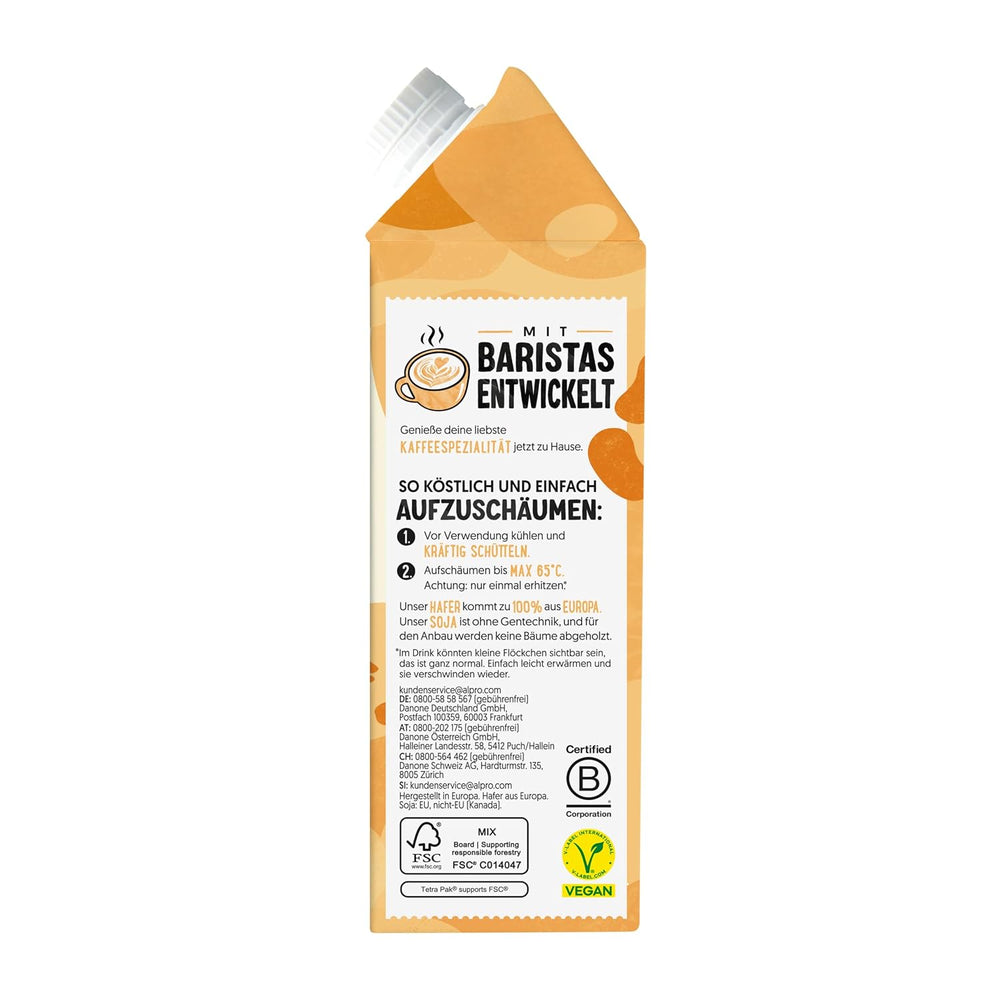 Alpro Barista Vanille – Zum Aufschäumen – Von Natur aus laktosefrei – Riche en substances de ballast, calcium et vitamines – 8 x 750 ml – Haltbar