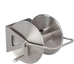 Relaxdays Rolă furtun din oțel inoxidabil, înfășurare furtun gol, montare pe podea și perete, pentru furtun de grădină de 40 m, rolă furtun, argintiu, 43,5 x 43,5 x 31,5 cm