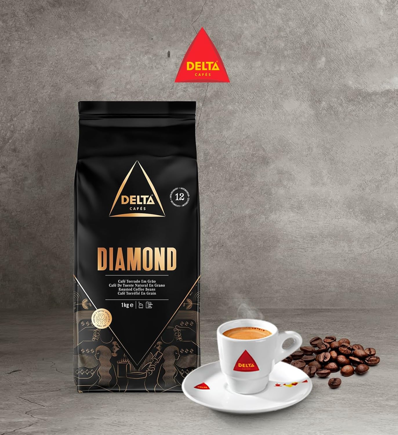 Delta Cafés - Café en Bois Diamant - 2 Packungen à 1 kg - Intensité 8 - Mélange de café en bois et de Robusta Arabica - Sehraromaticisch mit Noten von gerösteten Nüssen
