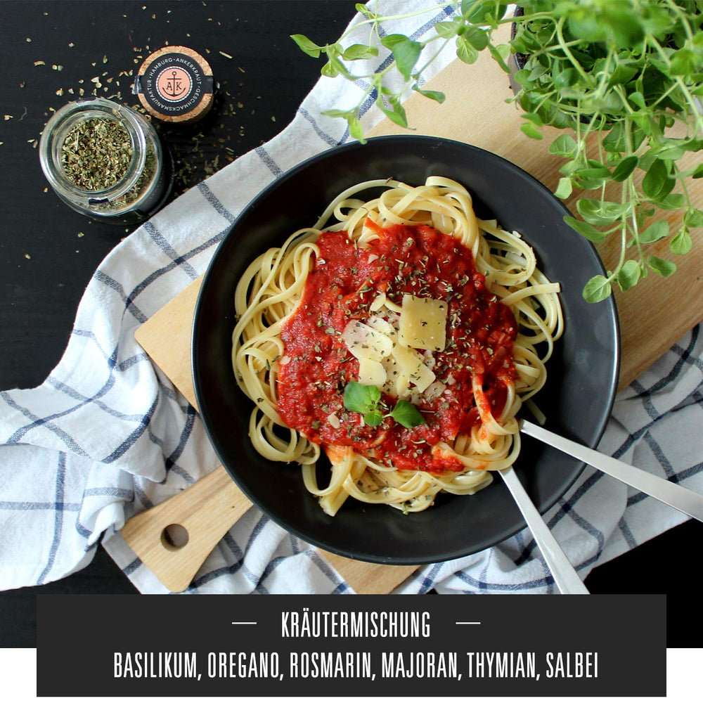 Ankerkraut Italienische Kräuter, mediterranes Universalgewürz for Pasta, Pizza and Salade, 25 g dans un verre de cuisson