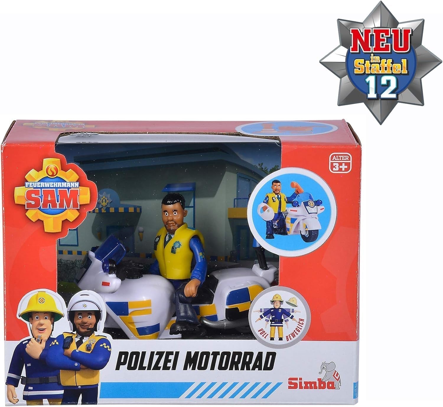 Simba 109251092 - Motocicleta poliției Fireman Sam, Cu figurina Malcolm, Cu accesorii, Sezon 12, De la 3 ani Action figures Naty Shop