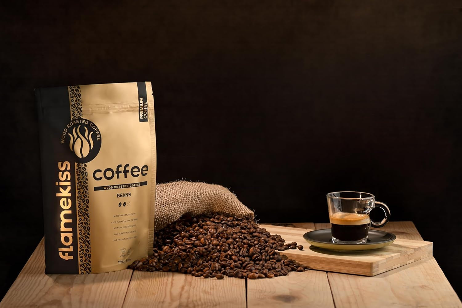 Café en grains 250 g – Grains d'espresso Arabica et Robusta de haute qualité, torréfiés à la main dans le bois, pour le goût plein et aromatique des grains de café