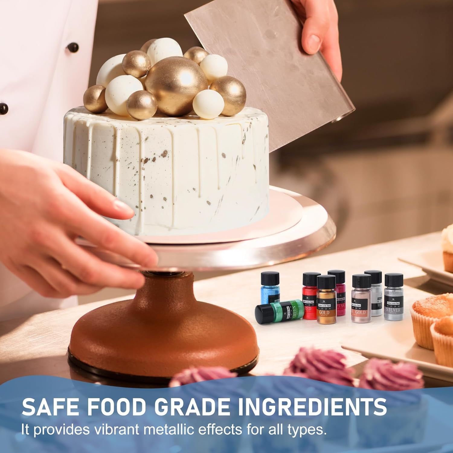 Ensemble de paillettes comestibles – 4 couleurs métalliques, poudre de paillettes comestibles – poudre sans goût pour boissons et gâteaux, poudre colorante alimentaire pour décoration de cocktails, paillettes comestibles (5 g/bouteille)