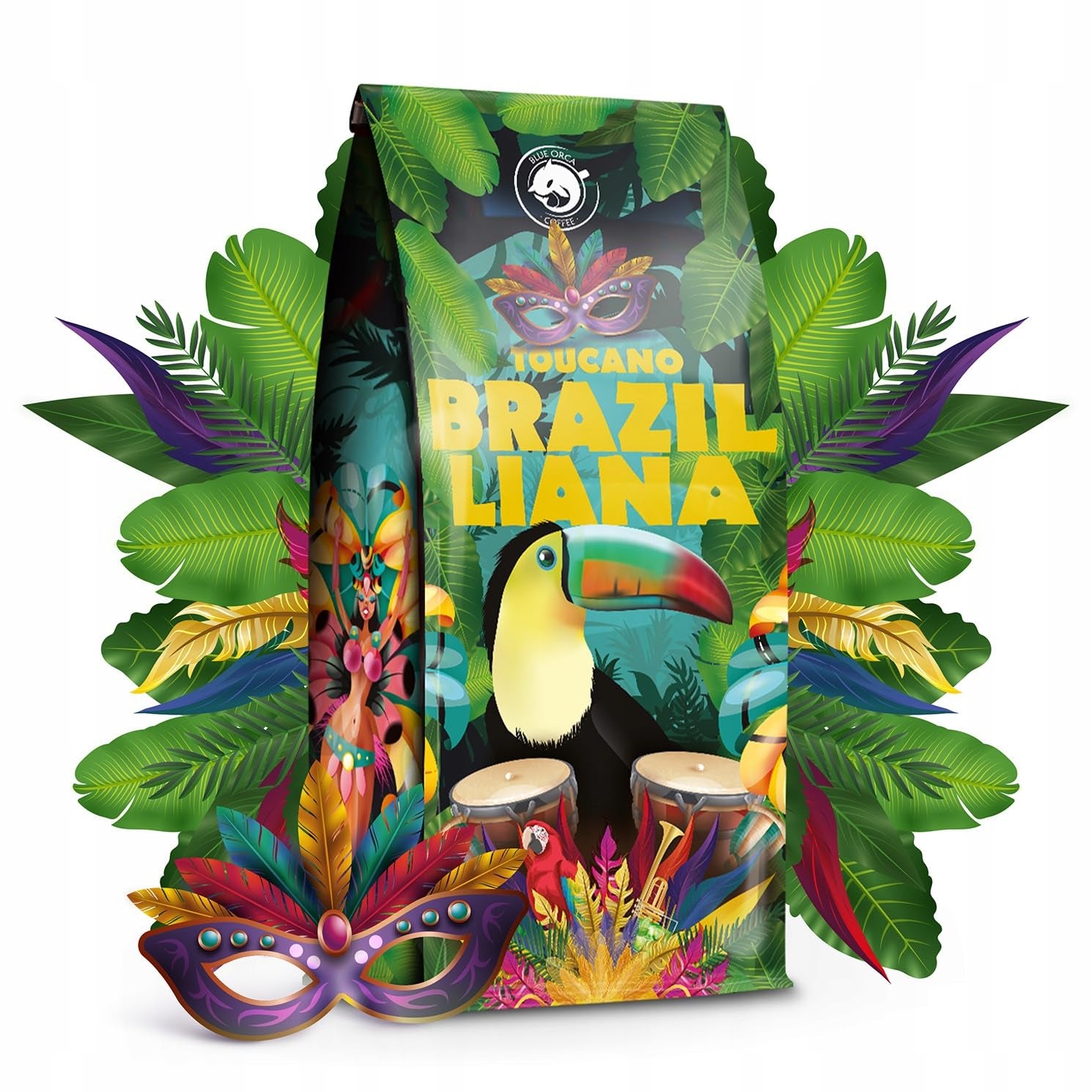 Café moulu Brazilliana Toucano 1 kg | 100% Arabica | avec des notes de noix, de chocolat et de raisins secs | torréfaction moyenne, faible acidité | pour machines à expresso | Torréfaction de café Blue Orca