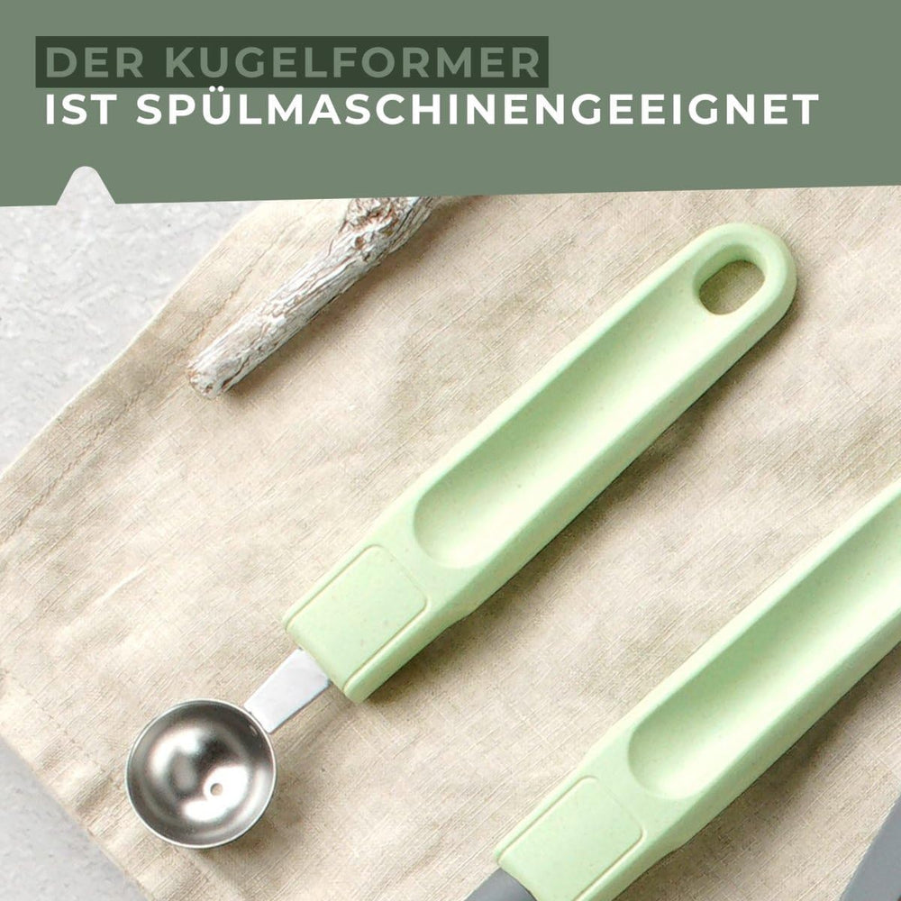 Fackelmann Ecolution Baller - Balle à fruits et à beurre en fibres de bois, bioplastique et acier inoxydable - Cuillère Paris 18 x 3 cm, vert menthe