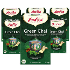 Yogi Tea Green Chai, thé épicé ayurvédique biologique, mélange de cannelle, menthe, thé vert, gingembre, cardamome et clou de girofle, 6 x 17 sachets de thé (102 sachets de thé au total)