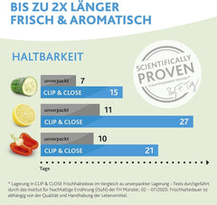 Emsa 515585 Clip alimentaire et fermeture | Ensemble 3 pièces | plastique | transparent / vert | Boîtes de conservation alimentaire Naty Shop 0,55 / 1 / 2,2 litres