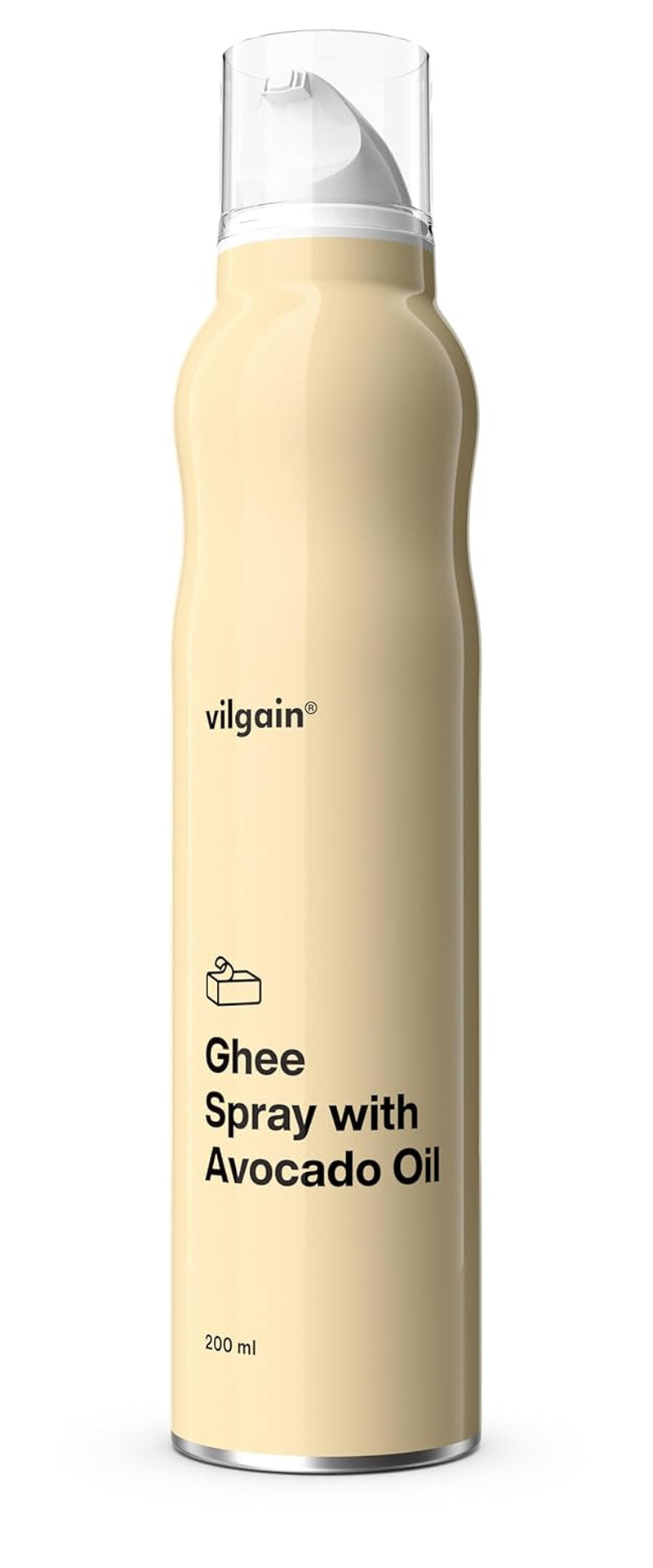Vilgain Ghee Spray avec huile d'avocat | Sans lactose, pour la cuisine et les repas | Point de température 195°C, herzgesund, certifié BRC | Idéal pour les personnes sensibles au lactose Geschmacks-Harmonie, 200ml