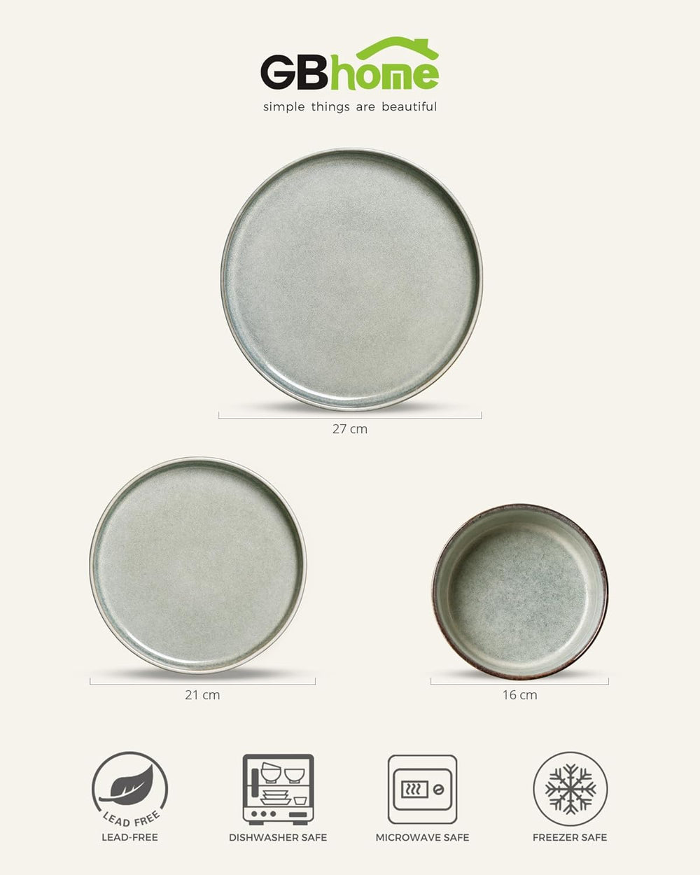 GBhome Service de Vaisselle en Céramique pour 6 Personnes 18 Pièces Service de Vaisselle en Porcelaine Fait Main à Glaçage Réactif Passe au Micro-Ondes et au Lave-Vaisselle Ensemble de Bols et Assiettes