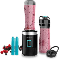 Cecotec Tragbarer Einzelstandmixer Power Titanium 300 Easygo. 350W, Zerkleinert Eis, 4 Klingen Mit Schwarzer Titanbeschichtung, Inklusive 2 Kühlröhren, 2 Tragbaren Bechern Und 2 Deckeln Mother and Child Naty Shop Schwarz 500 W | 2 bouteilles