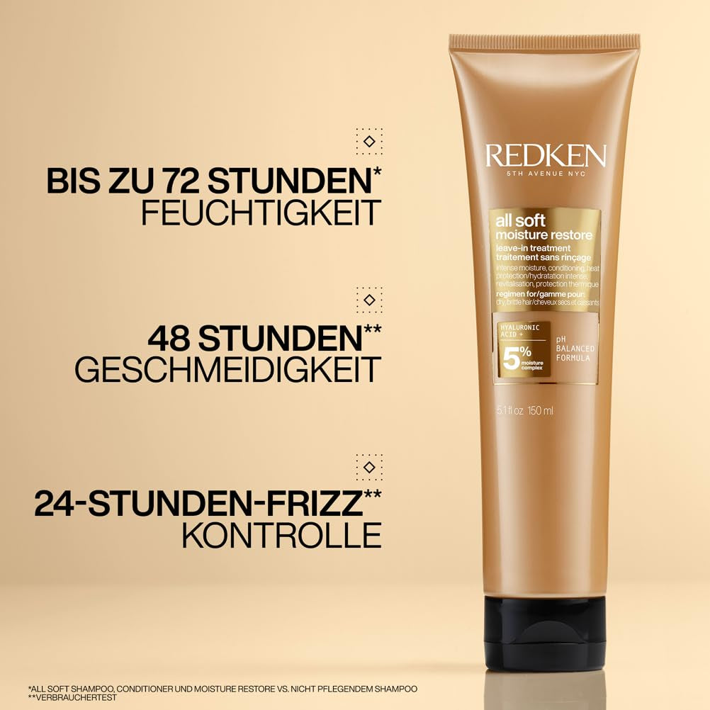Mască de păr Redken cu acid hialuronic pentru păr uscat, anti-frizz și protecție termică până la 230° C, All Soft Moisture Restore Leave-In Mask, 1 x 150 ml Masca de par Naty Shop