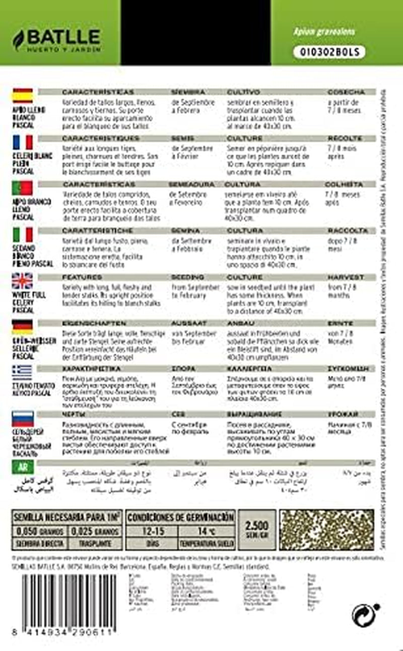 Batlle Gemüsesamen - Stangensellerie Weiss Pascal (60-90 Samen)