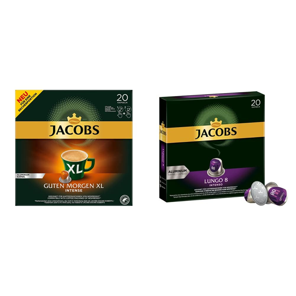 Jacobs Capsules de café Guten Morgen XL Intense - Pack de 10 (10 x 20 tasses) & Capsules de café Lungo Intenso, Intensité 8 sur 12, 200 capsules compatibles Nespresso®*, 10 x 20 tasses