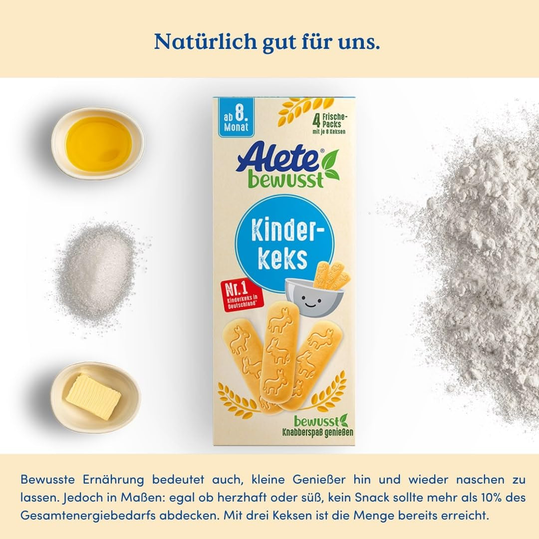 Biscuiți pentru copii Alete Conscious, de la 8 luni, biscuiți cu unt din grâu pentru copii, biscuiți ambalați convenabil ca o gustare mică, perfecți pentru drum și între timp, 1 x 180 g (pachet de 2)