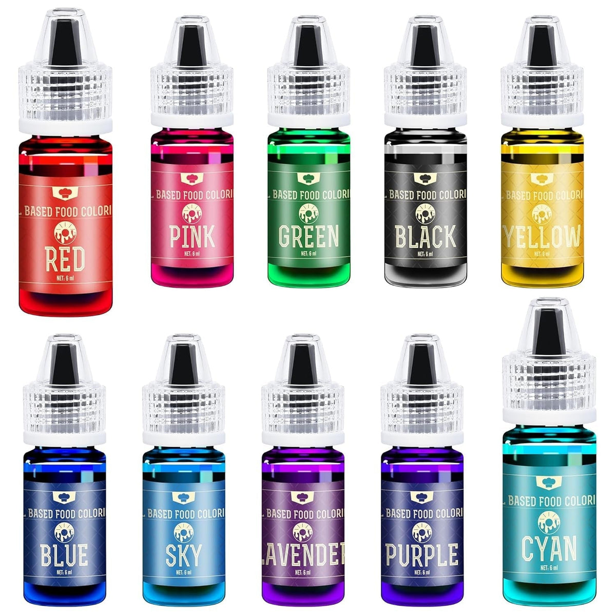 Colorant alimentaire liposoluble chocolat - 10 couleurs colorant alimentaire à base d'huile pour fondant, pâtisserie, gâteaux, biscuits - colorant alimentaire liquide sans saveur pour beurre de cacao, gâteaux, crème au beurre - 6 ml chacun