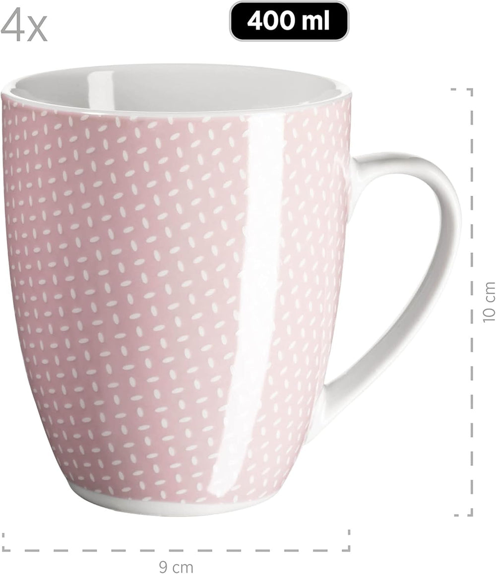 MÄSER Kitchen Time II, Service de table pour 4 personnes, Service combiné de 16 pièces aux couleurs pastel avec motif subtil, Porcelaine, Rose