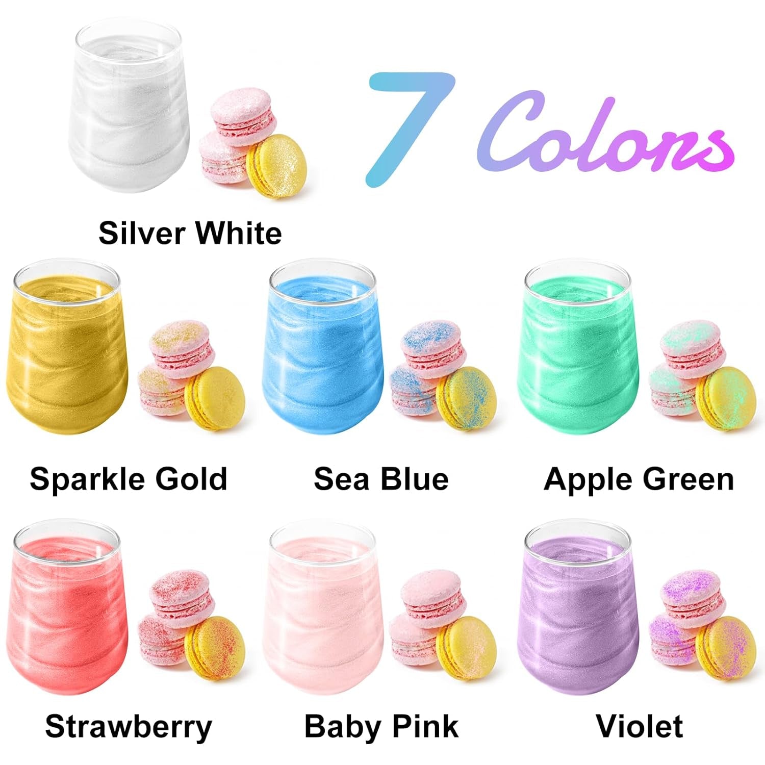 Set spray cu sclipici comestibil HOMY ARTY - 7 culori pudră cu sclipici comestibil fără aromă pentru băuturi, pudră colorant alimentar, sclipici comestibil pentru tort, șampanie, cocktailuri, spray cu sclipici comestibil - 4G