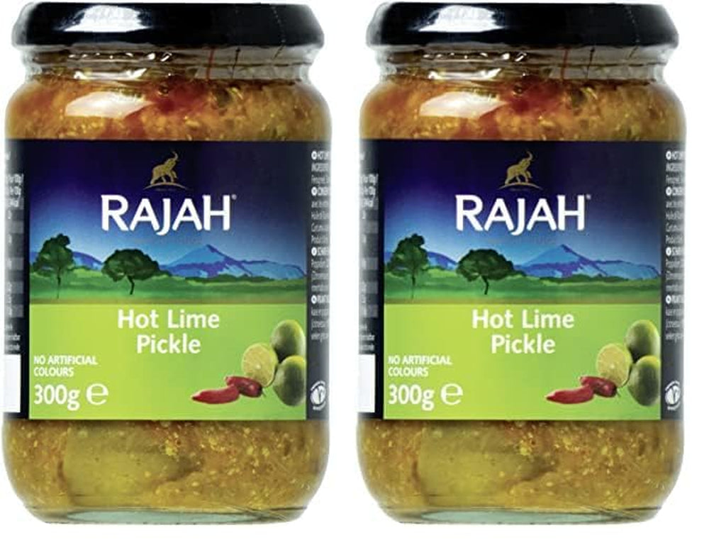 Rajah Mild Lime Pickle – Doux eingelegte Limetten – Idéal pour la préparation du curry, de la viande, du gâteau, des poppadums et des plats cuisinés – 1 x 300 g