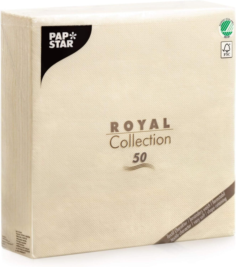 Serviettes Papstar, Collection Champagne Royal Serviettes en tissu 1/4 fois, Taille 40 X 40 Cm, Paquet de 1 X 50, Champagne/Crème