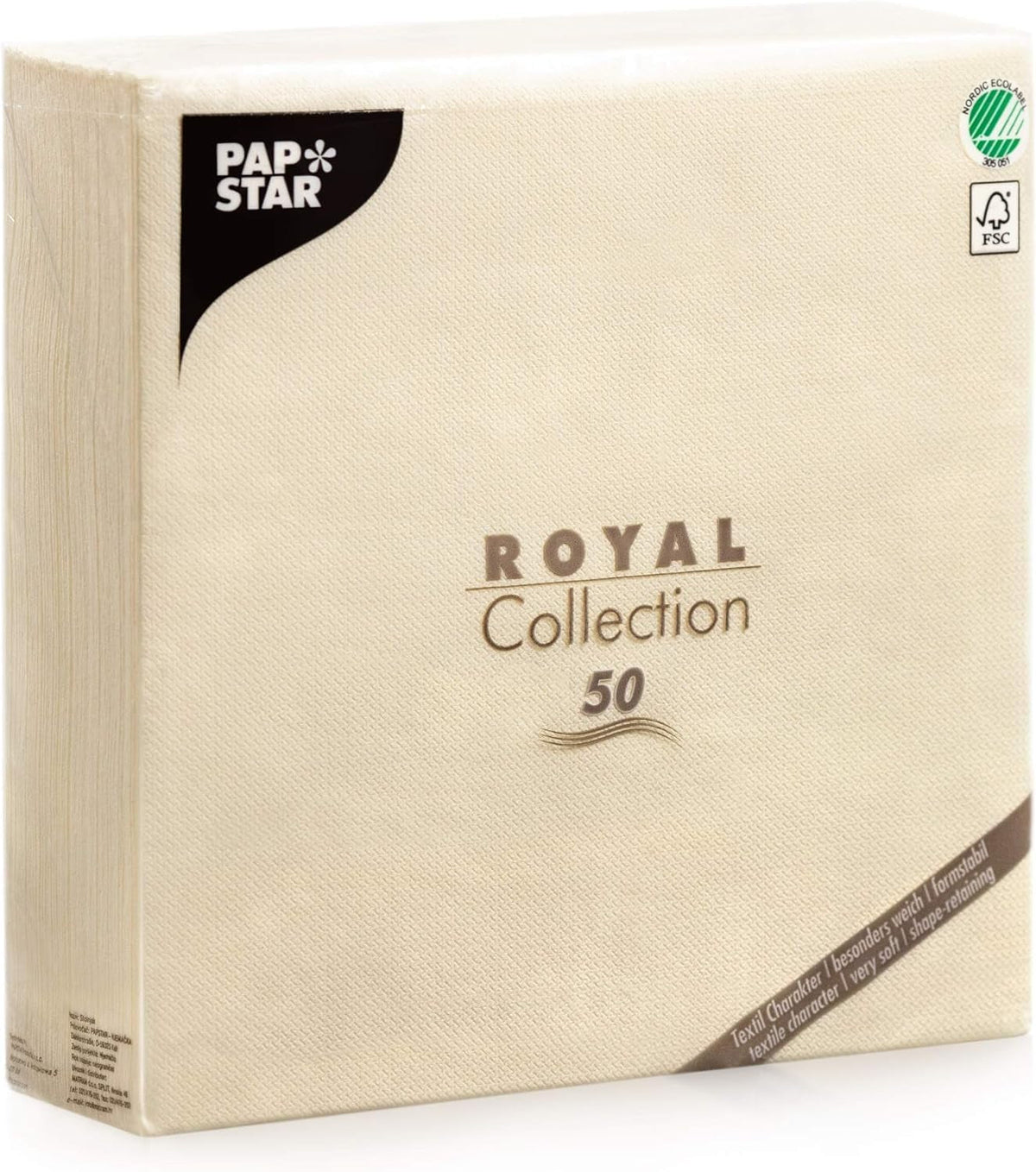 Serviettes Papstar, Collection Champagne Royal Serviettes en tissu 1/4 fois, Taille 40 X 40 Cm, Paquet de 1 X 50, Champagne/Crème