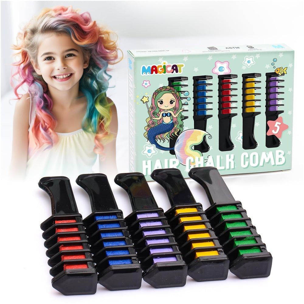 Magicat Craie à cheveux pour filles I 10 couleurs lavables et 5 élastiques à cheveux I Cadeau pour les filles de 4 ans à 10 ans I Cadeau créatif pour la fête d'anniversaire des enfants 2025 I Coloration pour cheveux Naty Shop sûre et colorée 80 g (1 paquet)